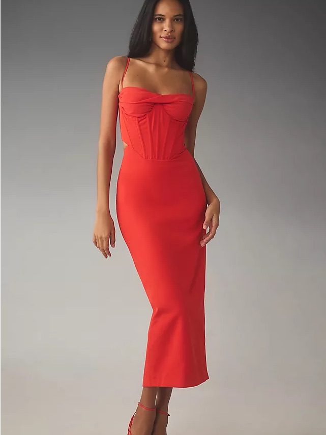 Red Bustier Corset Midi Dress By Bardot Size Us 2 Eu 34